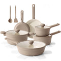 SENSARTE Ceramic Nonstick Pots and Pans Set 17pcs Taupe