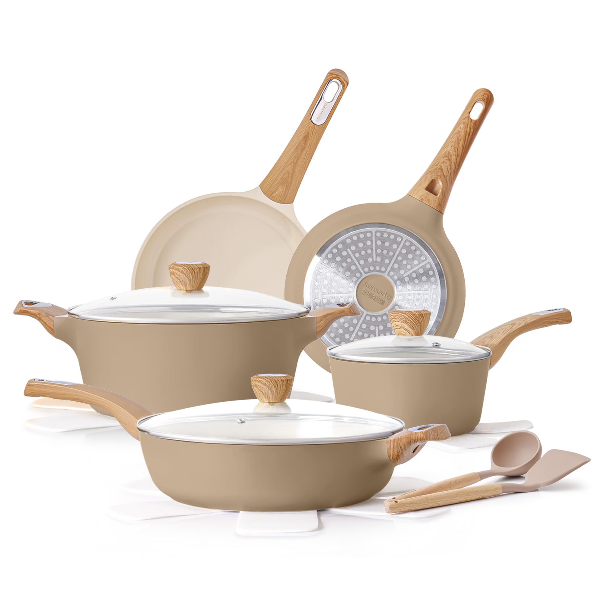 SENSARTE Ceramic Pots and Pans Set Nonstick, Kitchen Cookware Sets, 14-Piece Induction Cookware, Non-toxic Healthy Non Stick Cooking Set, with Frying Pans Set, PFAS PTFE PFOA PFOS Free