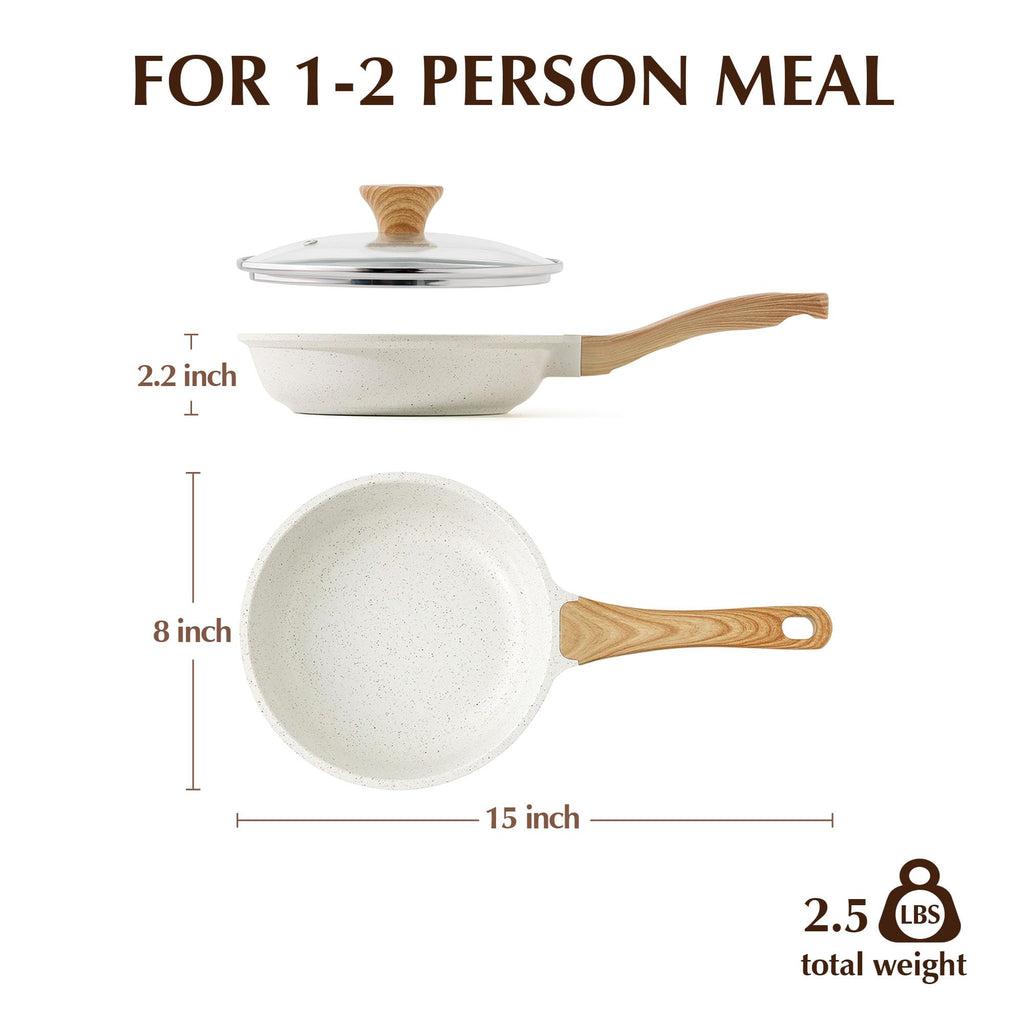 SENSARTE 8Inch Nonstick Ceramic Frying Pan with Lid, PFAS/PTFE/PFOA Free