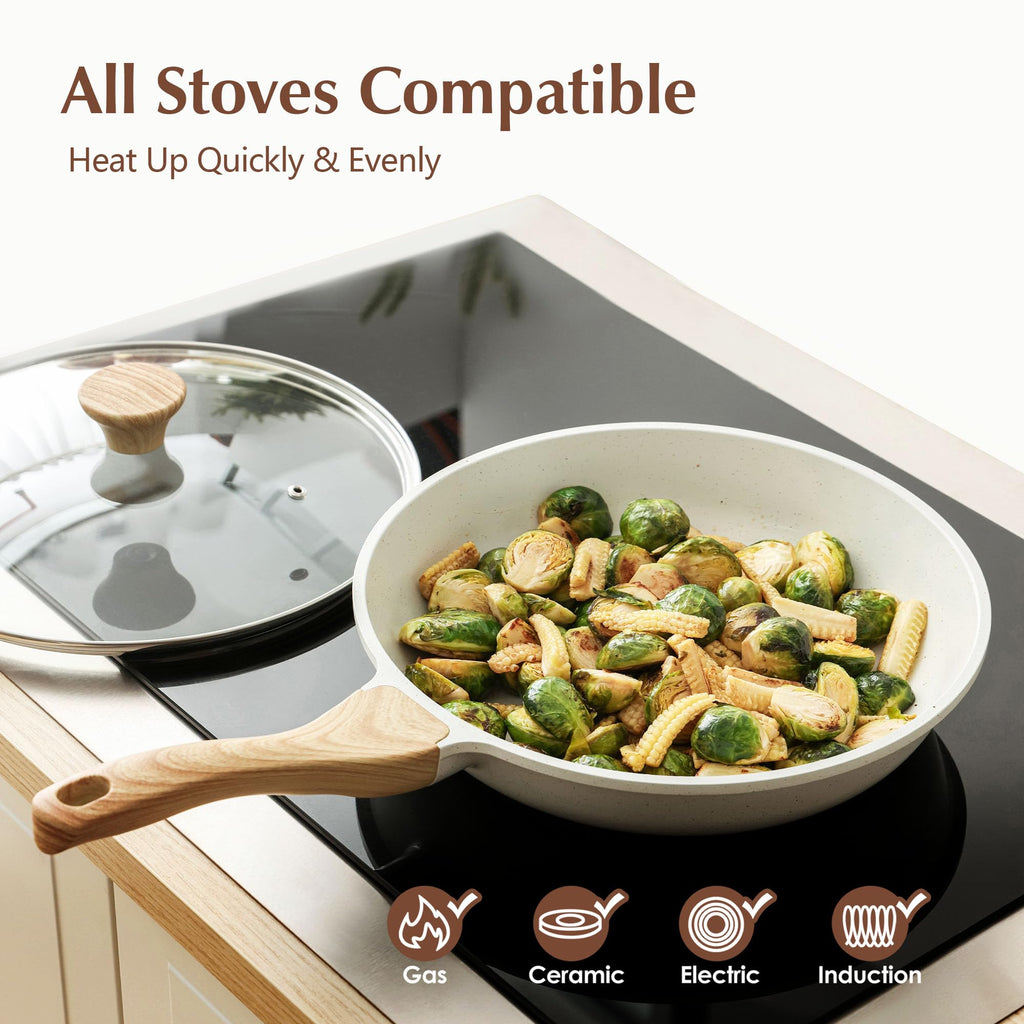 SENSARTE 8Inch Nonstick Ceramic Frying Pan with Lid, PFAS/PTFE/PFOA Free