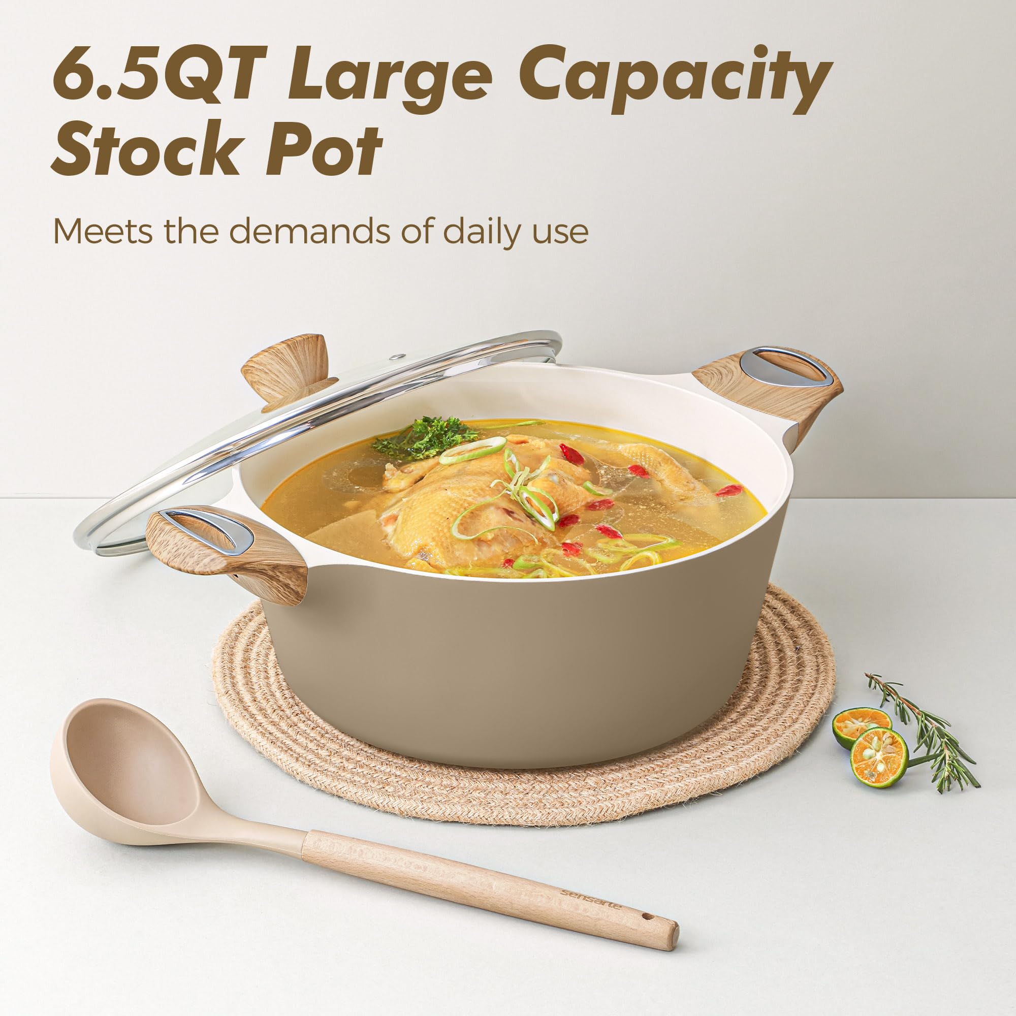 SENSARTE Ceramic Pots and Pans Set Nonstick, Kitchen Cookware Sets, 14-Piece Induction Cookware, Non-toxic Healthy Non Stick Cooking Set, with Frying Pans Set, PFAS PTFE PFOA PFOS Free