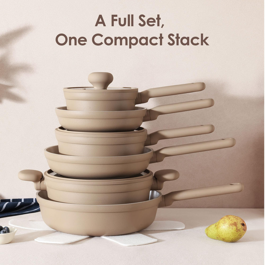 SENSARTE Ceramic Nonstick Pots and Pans Set 17pcs Taupe